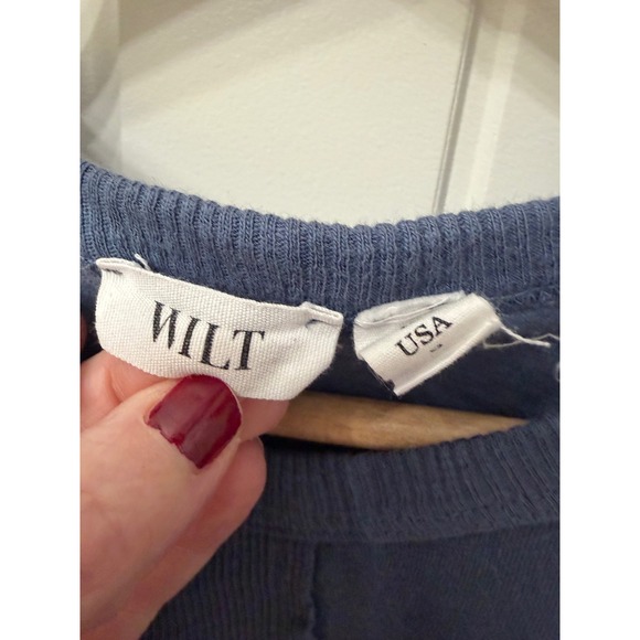 Wilt T-Shirt Medium Blue Asymmetrical Raw Hem Slub Knit Made in USA Tee - Picture 4 of 5